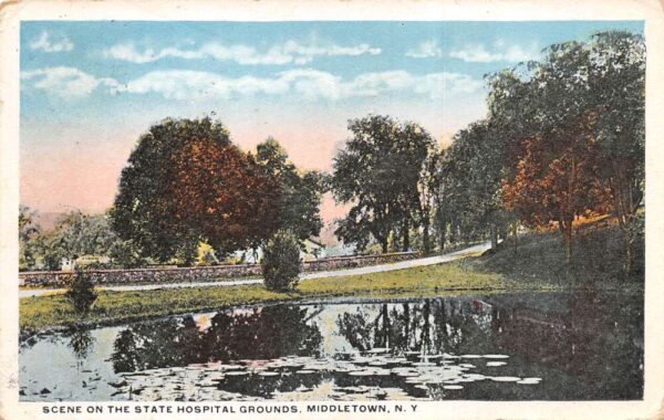 Middletown New York State Hospital Grounds Pond Scenic View Postcard AA104035