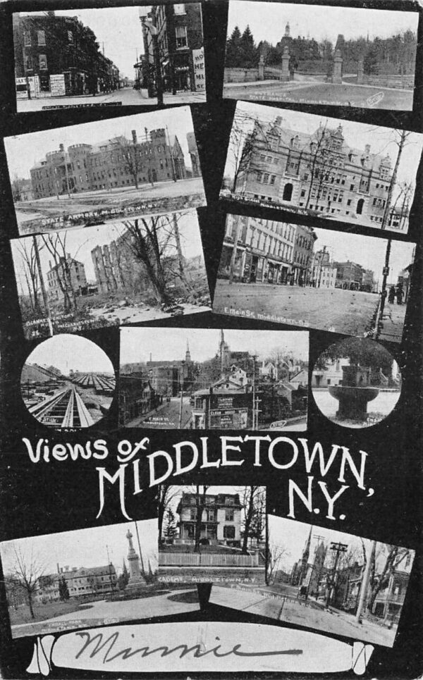 Middletown New York Multiview Greetings Armory School Main St Postcard AA104037