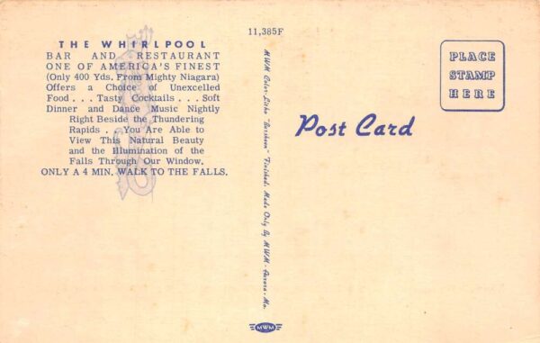 Niagara Falls New York Whirlpool Bar and Restaurant Vintage Postcard AA104038 - Image 2