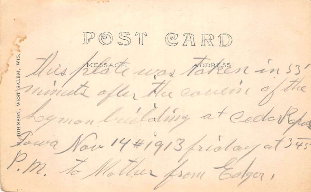 Cedar Rapids Iowa Lyman Building Collapse Disaster Real Photo Postcard AA104091 - Image 2