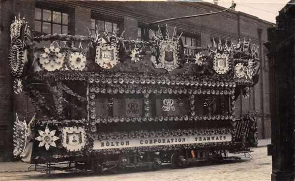 Bolton England Decorated Trolley Coronation Day Real Photo Postcard AA104106