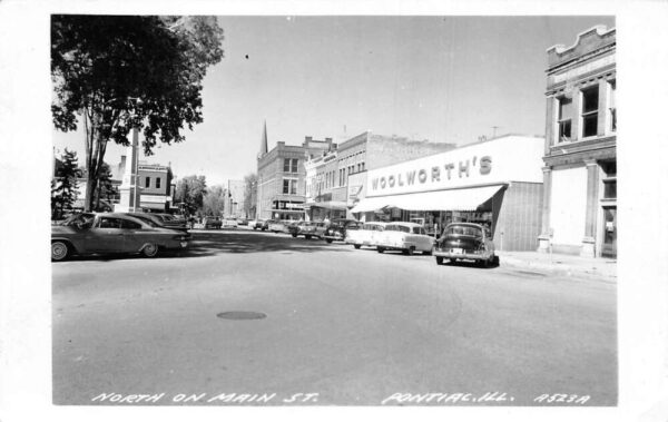 Pontiac Illinois North on Main Street Woolworths Real Photo Postcard AA104117