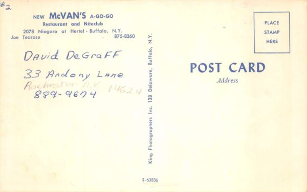 Buffalo New York McVan's A Go-Go Niteclub Dancers Vintage Postcard AA104157 - Image 2