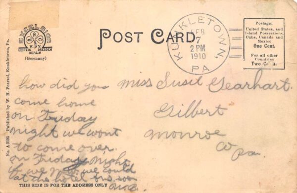 Kunkletown Pennsylvania Looking East from Church Road Vintage Postcard AA104187 - Image 2
