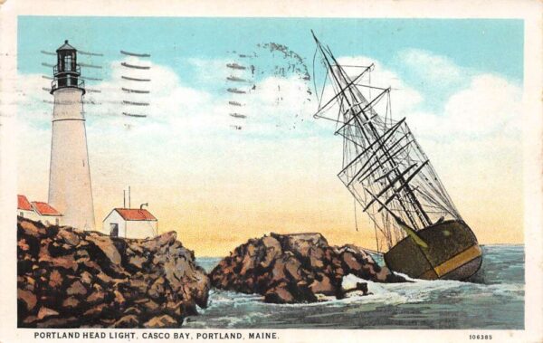 Portland Maine Casco Bay Lighthouse Shipwreck Postcard AA104196