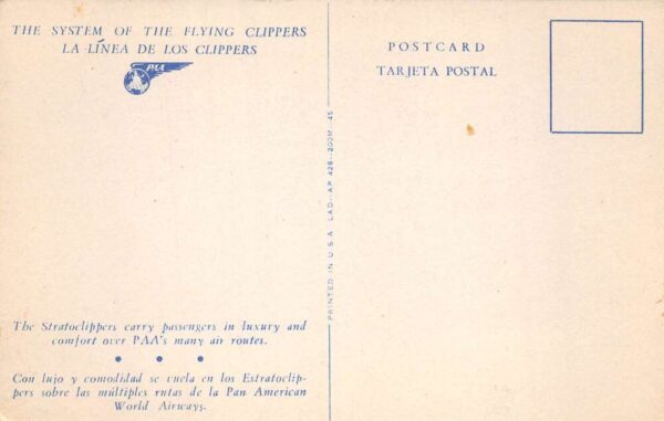 Pan American World Airways PanAm Airplane Vintage Postcard AA104207 - Image 2