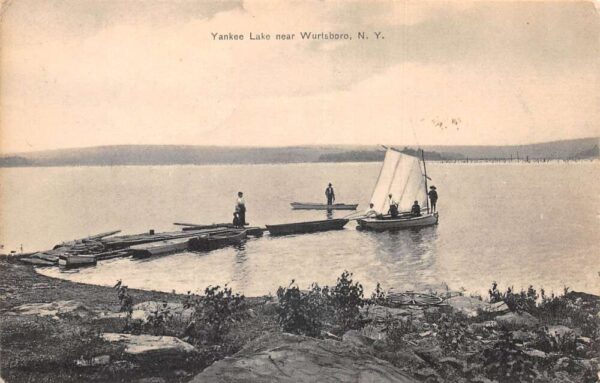 Wurtsboro New York Yankee Lake Sailboat Scenic View Postcard AA104208