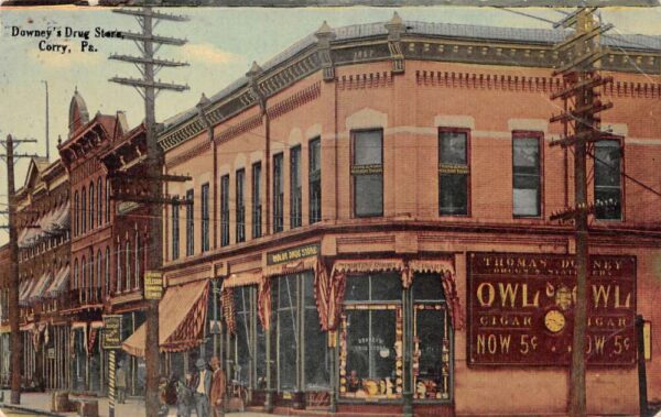 Corry Pennsylvania Downey's Drug Store Owl Cigars Vintage Postcard AA104218