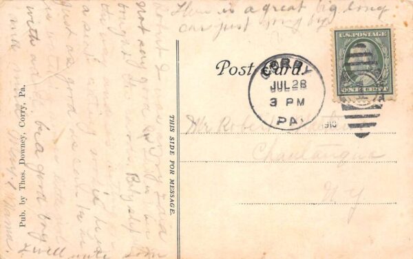Corry Pennsylvania Downey's Drug Store Owl Cigars Vintage Postcard AA104218 - Image 2