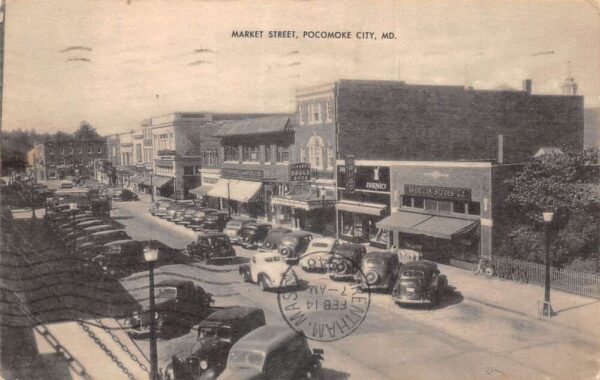 Pocomoke City Maryland Market Street Woolworths Drug Store Postcard AA104223
