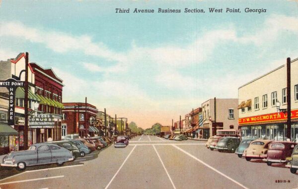 West Point Georgia Third Avenue Business Section Woolworths Postcard AA104228