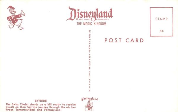Disneyland Fantasyland Swiss Chalet Skyride Vintage Postcard AA104237 - Image 2