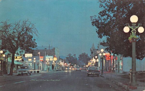St Helena California Business District at Night Vintage Postcard AA104310