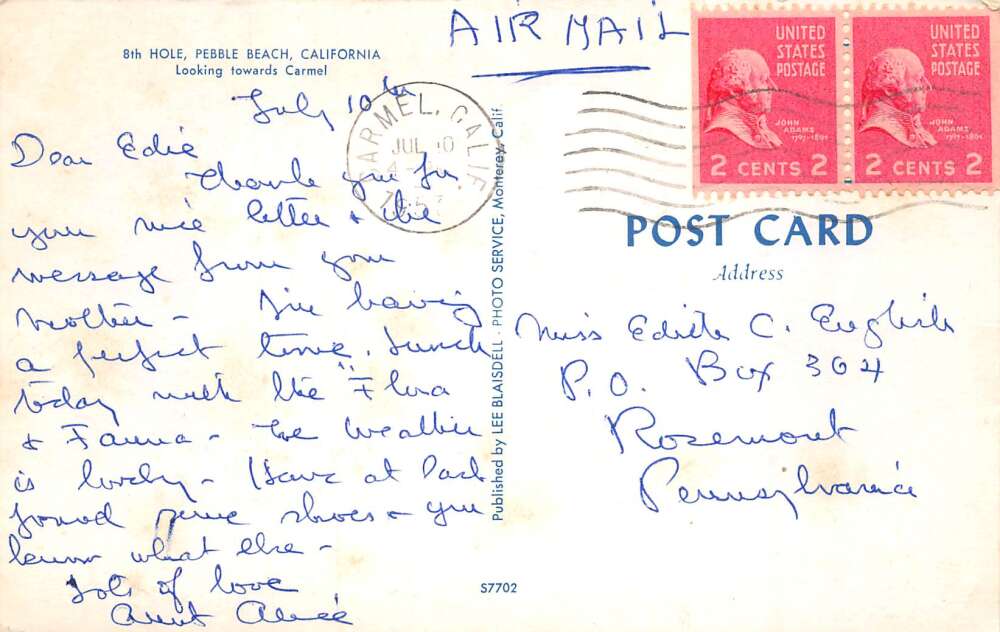 Pebble Beach California Golf Course 8th Hole Vintage Postcard AA104324 - Image 2