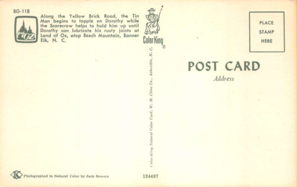 Banner Elk North Carolina Beech Mt Land of Oz Tin Man Dorothy Postcard AA104333 - Image 2
