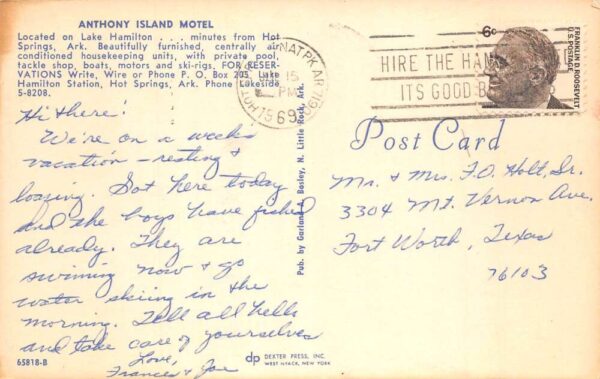 Hot Springs Arkansas Anthony Island Motel Swimming Pool Postcard AA104338 - Image 2
