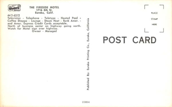 Eureka California Fireside Motel Vintage Postcard AA104343 - Image 2