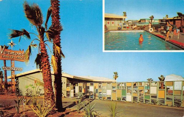 Gardena California Vermont Trailer Lodge Swimming Pool Vintage Postcard AA104351