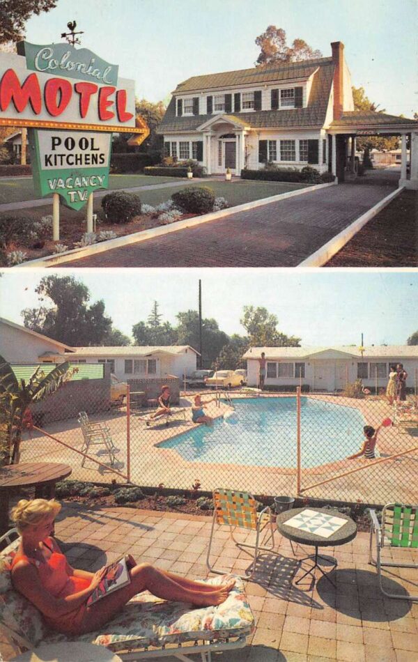 Azusa California Colonial Motel Swimming Pool Vintage Postcard AA104353