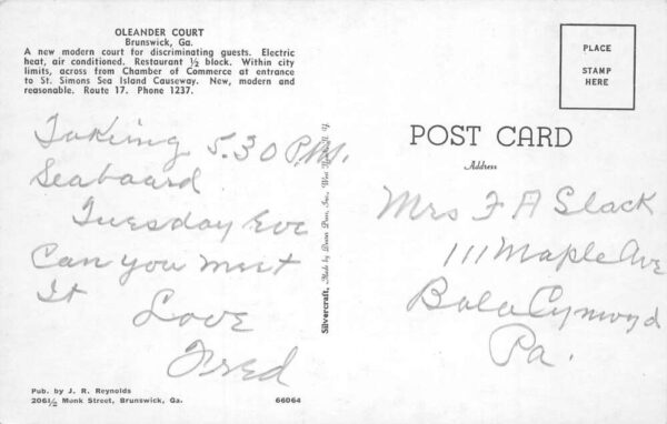 Brunswick California Oleander Court Vintage Postcard AA104356 - Image 2
