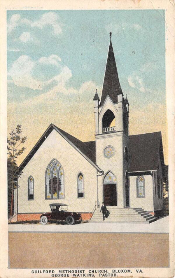 Bloxom Virginia Guilford Methodist Church, White Border, Vintage PC U24377