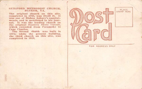 Bloxom Virginia Guilford Methodist Church, White Border, Vintage PC U24377 - Image 2