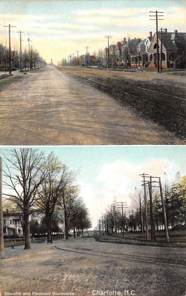 Charlotte North Carolina Dilworth & Piedmont Boulevards, Vintage PC U24409