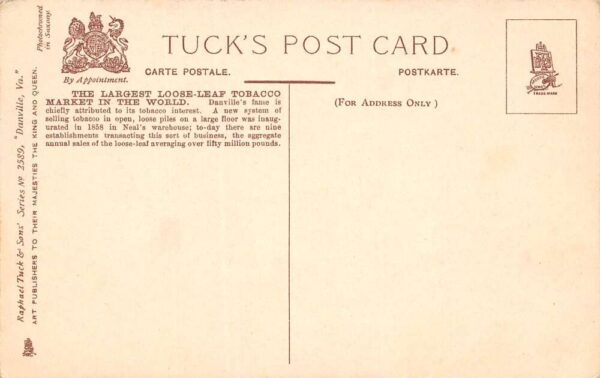 Danville Virginia Largest Loose Leaf Tobacco Market, Tuck Pub., PC U24435 - Image 2