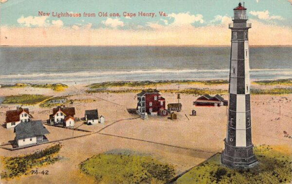 Cape Henry Virginia New Lighthouse From Old One, Color Lithograph, PC U24456