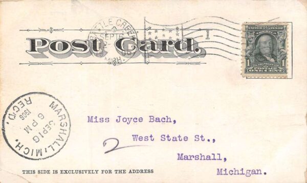 Battle Creek Michigan Central National Bank, Undivided Back, Vintage PC U24459 - Image 2