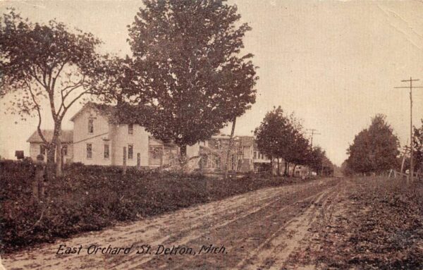 Delton Michigan East Orchard Street, B/W Lithograph, Vintage Postcard U24460