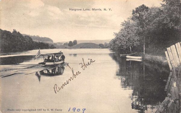 Morris New York Hargrave Lake, B/W Lithograph, Vintage Postcard U24463