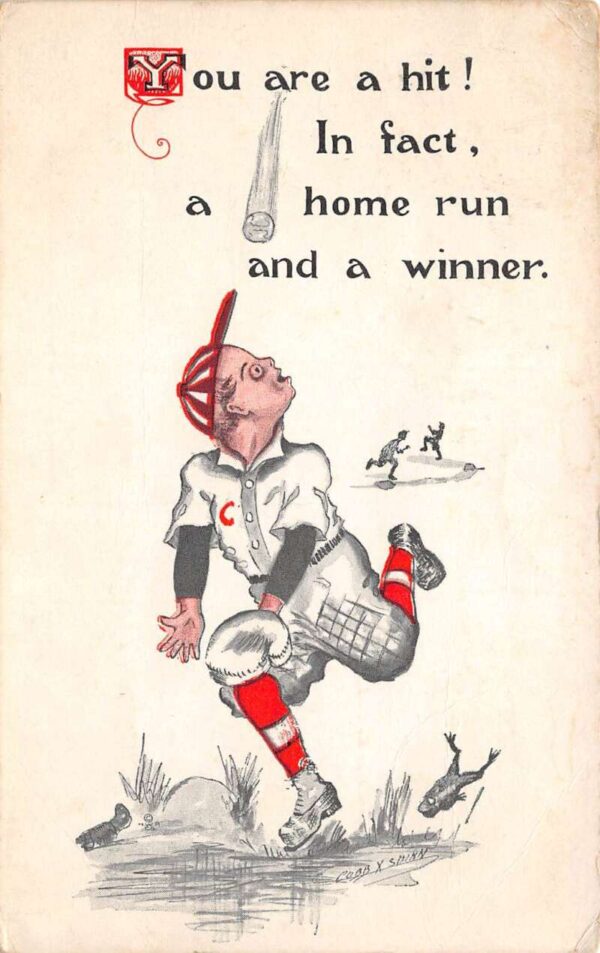 Artist Signed Cobb Shinn Baseball Player Greeting, Vintage Postcard U24469