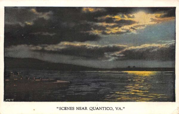 Quantico Virginia Moonlight Over Water Scene, Vintage Postcard U24484