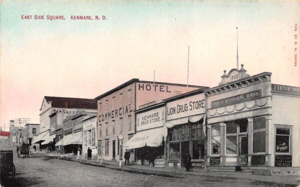 Kenmare North Dakota East Side Square Drug Store National Bank Postcard AA104472