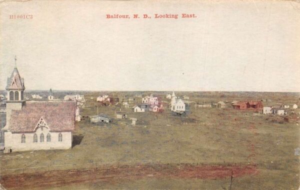 Balfour North Dakota Looking East Church Birds Eye View Postcard AA104475