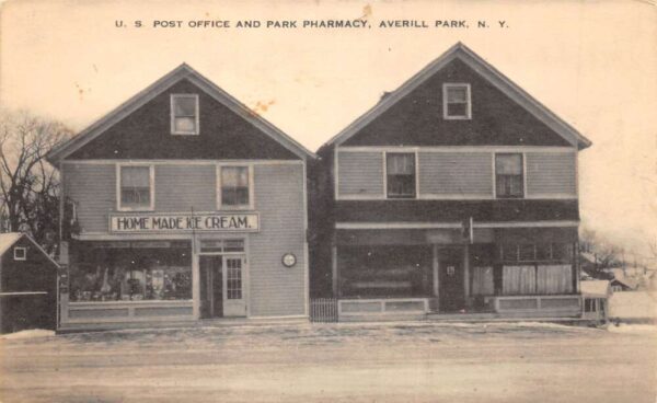 Averill Park New York Post Office Park Pharmacy Ice Cream Postcard AA104485