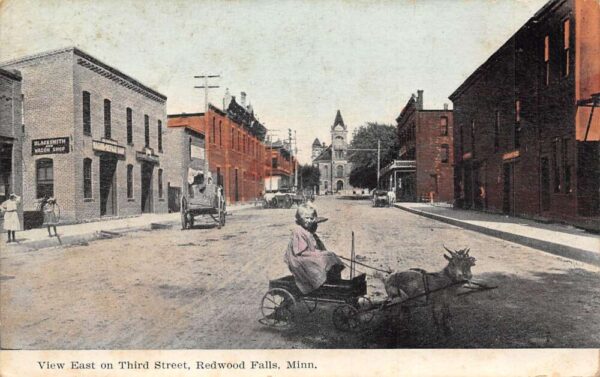 Redwood Falls Minnesota Third Street Girl in Goat Cart Blacksmith PC AA104505