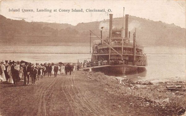 Cincinnati Ohio Island Queen Steamer Landing at Coney Island Postcard AA104549