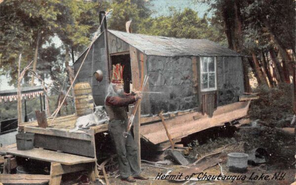 Chautauqua Lake New York Hermit with Dog Vintage Postcard AA104562