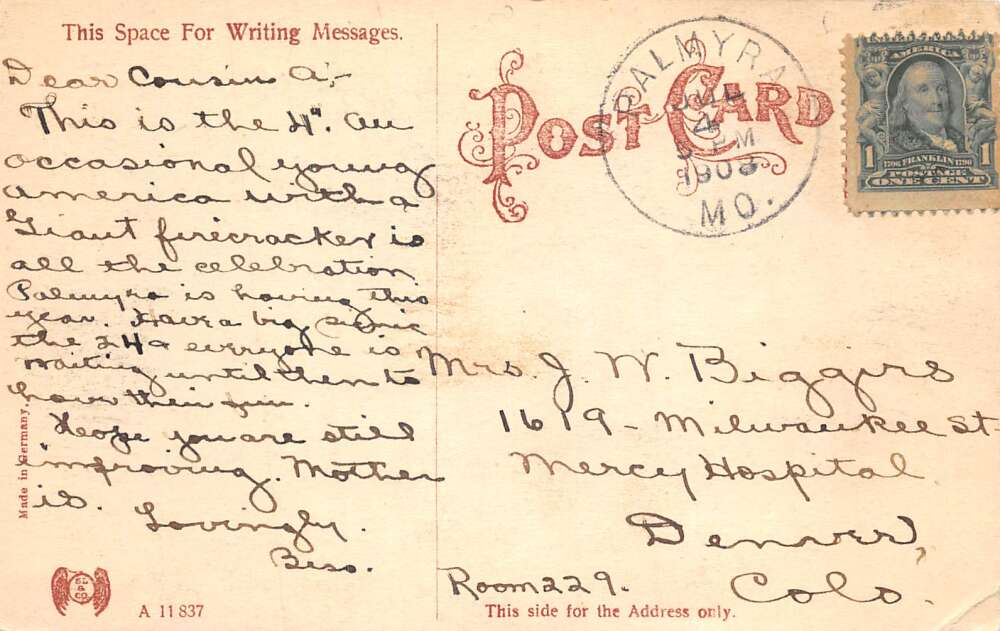 Palmyra Missouri Street Scene Vintage Postcard AA104563 - Image 2