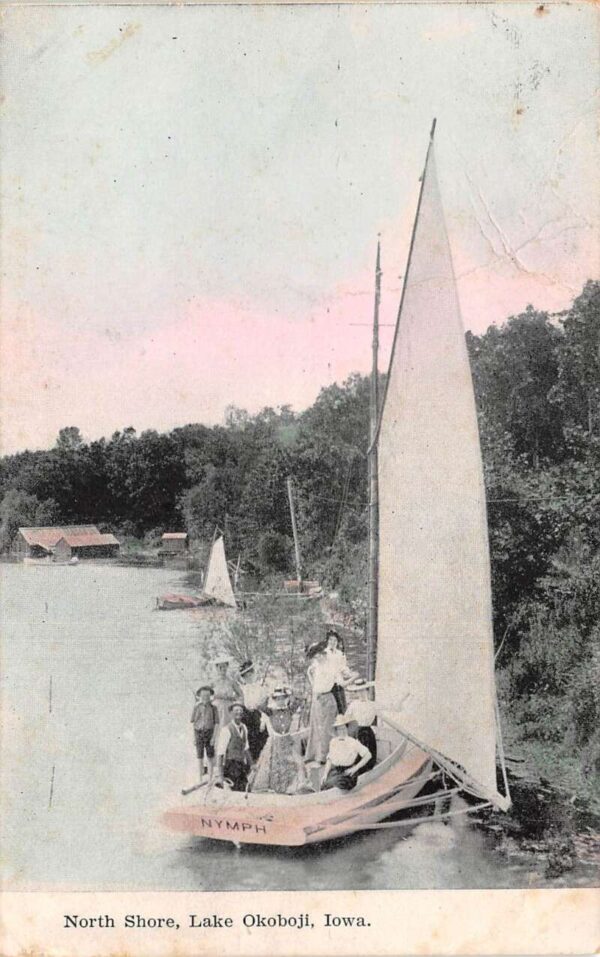 Lake Okoboji Iowa North Shore Nypmh Sailboat Vintage Postcard AA104611