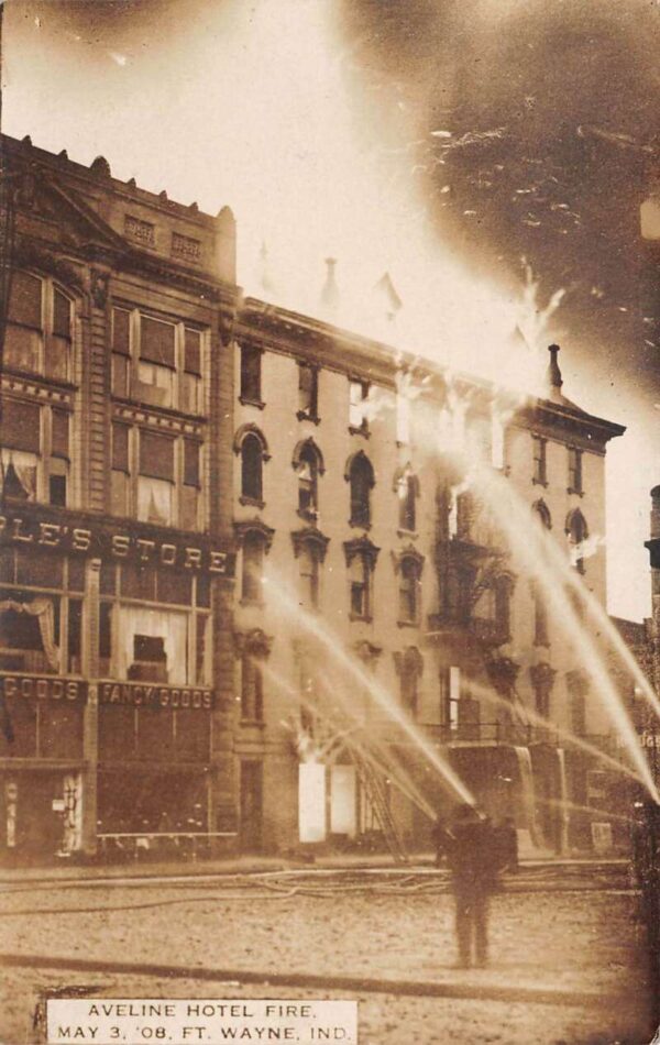 Fort Wayne Indiana Aveline Hotel Disaster Fighting Fire Real Photo PC AA104624