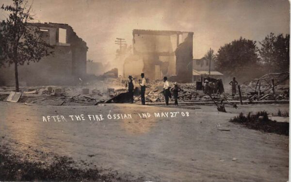 Ossian Indiana Fire Disaster Crowd Inspecting Ruins Real Photo Postcard AA104634