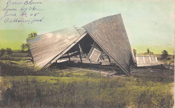 Billtown Indiana Barn Blown down by Storm Tinted Real Photo Postcard AA104636