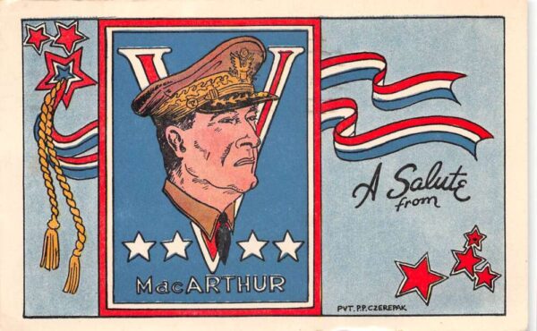 Douglas MacArthur Patriotic Greetings Military Vintage Postcard AA104650