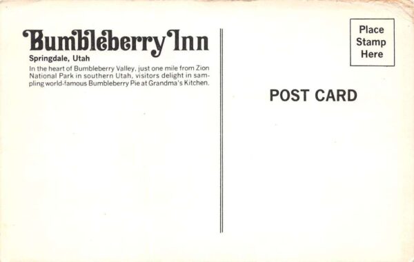 Springdale Utah Bumbleberry Inn, Chrome Vintage Postcard U24493 - Image 2