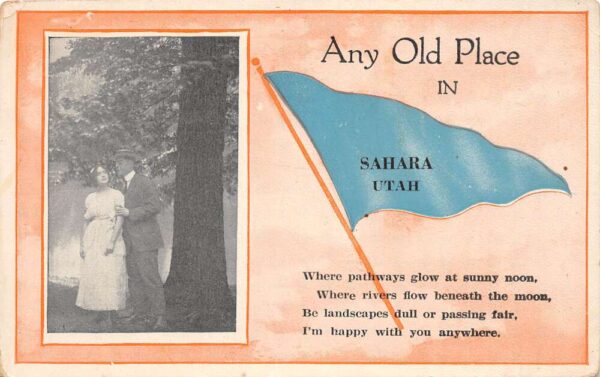 Sahara Utah Early Pennant With Couple, Vintage Postcard U24499