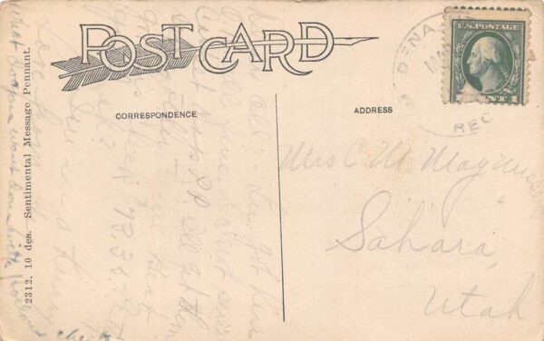 Sahara Utah Early Pennant With Couple, Cows Vintage Postcard U24500 - Image 2