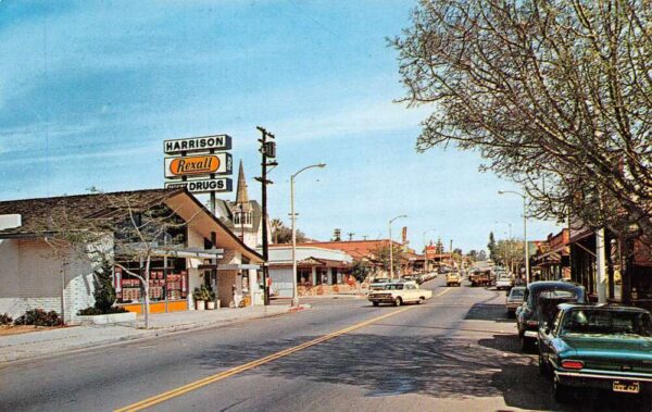 Fallbrook California Main St., Looking N., Rexall Drug Store, Chrome PC U24514